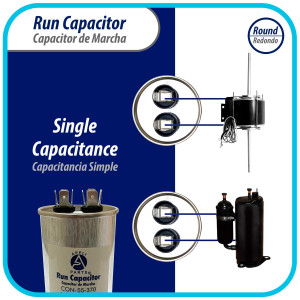 Appli Parts Run Capacitor for ac 55 Mfd uF (microfarads) 370VAC CBB65 Round Universal fit for hvac and other applications 4-3/4in High 2in Wide CON-55-370-R

