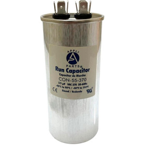 Appli Parts Run Capacitor for ac 55 Mfd uF (microfarads) 370VAC CBB65 Round Universal fit for hvac and other applications 4-3/4in High 2in Wide CON-55-370-R  
