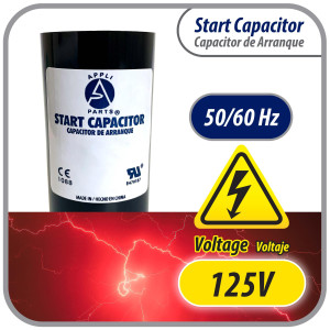 Appli Parts motor start capacitor 460-553 Mfd (microfarads) uF 110-125 VAC universal fit for electric motor applications 1-3/4 in Wide 3-3/8 in Height CON-460-110


