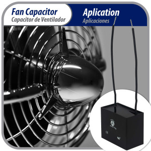 Appli Parts Condensador Capacitor de ventilador 3 mfd (microfaradios) uf 250VAC con 2 cables compatible con cualquier marca de igual capacitancia 4.7cm Ancho 1.4cm Profundidad 2.8cm Alto CAP-3-250-2C