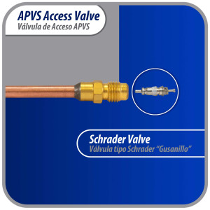 Appli Parts APVS-1431631/4 in SAE Access Schrader Valve x 3/16 ODF x 3 in Copper Stem with Valve Core and Cap with gasket and core remover for AC and refrigeration systems