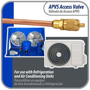 Appli Parts Valvula de acceso de 1/4 SAE x 3/16 pulg OD x con vastago de cobre de 8cm de largo con nucleo y tapa de laton con removedor de nucleo y empacadura APVS-143163