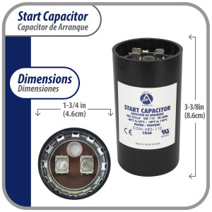 Appli Parts motor start capacitor 485-533 Mfd (microfarads) uF 110-125 VAC universal fit for electric motor applications 1-3/4 in Wide 3-3/8 in Height CON-485-110
