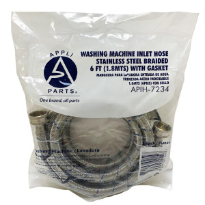 Appli Parts APIH-7234 2-Pack 6 ft Washing Machine Inlet Hose Braided Stainless Steel with Seal 3/4 in NPT Female Fitting works for hot and cold water