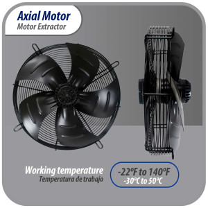 Appli Parts AXF-710-4 28 in Axial Fan Motor Guard Mounted Fan Blade 220-440 V, 3 Ph, 50-60 Hz, 1250 W, 1050 rpm, Universal replacement for Cold Room Evaporators and Condensing Units, Work Temp -22 F to 140 F