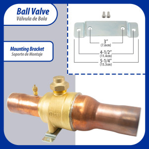 Appli Parts APBV-258 2-5/8 in Shut Off Ball Valve ODF Universal Replacement 610 psi (4.2 Mpa) max pressure -22 F to 248 F work temperature with 1/4 in SAE service port, with 14-5/6 in overall length
