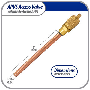 Appli Parts Valvula de acceso de 1/4 SAE x 3/16 pulg OD x con vastago de cobre de 5cm de largo con nucleo y tapa de laton con removedor de nucleo y empacadura APVS-143162