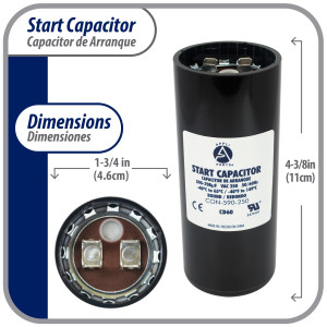 Appli Parts CON-590-250 Motor Start Capacitor 590-708 MFD uF, 250 VAC. Universal for Electric Motor Applications, 1.75 in Wide, 4.38 in Height
