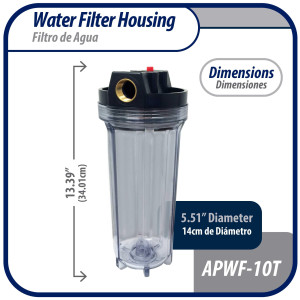 Appli Parts APWF-10T Filtro de Agua de 10 pulg color Transparente con Conector Hembra de 3/4 pulg de Bronce (No incluye el elemento filtrante)