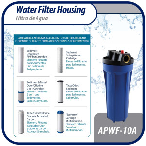 Appli Parts APWF-10A Filtro de Agua de 10 pulg color Azul con Conector Hembra de 3/4 pulg de Bronce (No incluye el elemento filtrante)