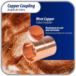 Appli Parts AP-A012B10 1/2 in Wrot Copper Coupling fitting CxC Sweat connections for refrigeration, air conditioning and plumbing applications ACR and Type L copper pipe (10 x Bag)


