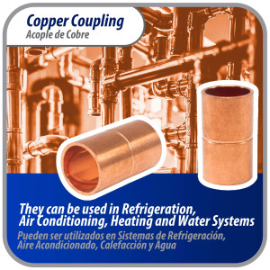 Appli Parts AP-A038 3/8 in Wrot Copper Coupling fitting CxC Sweat connections for refrigeration, air conditioning and plumbing applications ACR and Type L copper pipe