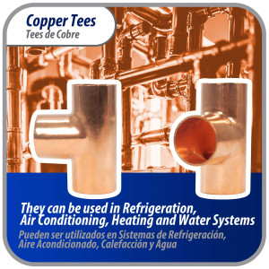 Appli Parts AP-T034 3/4 in Wrot Copper Tee CxCxC connections for refrigeration, air conditioning and plumbing applications ACR and Type L copper pipe
