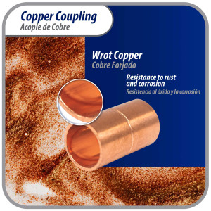 Appli Parts AP-A038B10 3/8in Wrot Copper Coupling fitting C x C Sweat connections for refrigeration, air conditioning and plumbing applications ACR and Type L copper pipe (10 x Bag)

