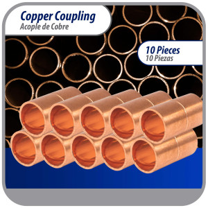 Appli Parts AP-A038B10 3/8in Wrot Copper Coupling fitting C x C Sweat connections for refrigeration, air conditioning and plumbing applications ACR and Type L copper pipe (10 x Bag)  
