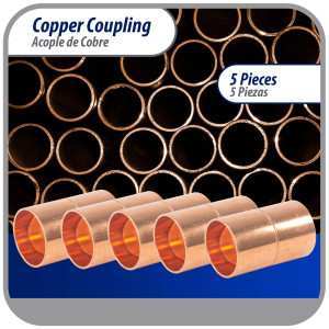 Appli Parts AP-A118B5 1-1/8 in Wrot Copper Coupling fitting CxC Sweat connections for refrigeration, air conditioning and plumbing applications ACR and Type L copper pipe (5 x Bag)  