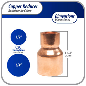 Appli Parts AP-R034012 3/4x1/2 in Reducing Bushing Copper pipe fittings C x C Sweat connections for refrigeration, air conditioning and plumbing applications ACR and Type L copper pipe