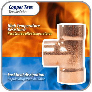 Appli Parts AP-T118B5 1-1/8in Wrot Copper Tee CxCxC connections for refrigeration, air conditioning and plumbing applications ACR and Type L copper pipe (5 x Bag) 