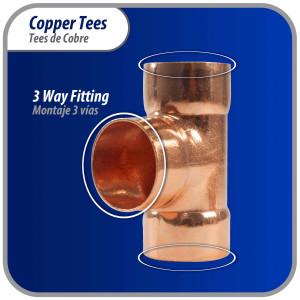 Appli Parts AP-T118 1-1/8 in Wrot Copper Tee CxCxC connections for refrigeration, air conditioning and plumbing applications ACR and Type L copper pipe