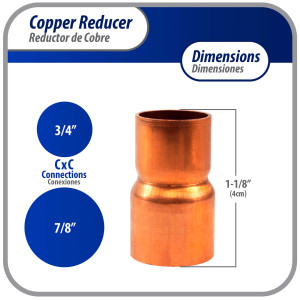 Appli Parts AP-R078034 7/8x3/4 in Reducing Bushing Copper pipe fittings C x C Sweat connections for refrigeration, air conditioning and plumbing applications ACR and Type L copper pipe Appli Parts AP-R078034 7/8x3/4 in Reducing Bushing Copper pipe fittings C x C Sweat connections for refrigeration, air conditioning and plumbing applications ACR and Type L copper pipe