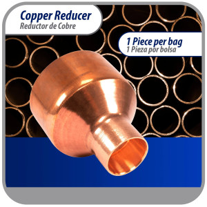 Appli Parts AP-R218078 Reductor de Cobre de 2-1/8x7/8 pulg Conexiones CxC soldadas para aplicaciones de refrigeracion, aire acondicionado y plomeria Tuberia de cobre ACR y Tipo L