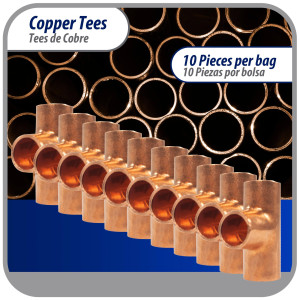 Appli Parts AP-T014B10 1/4pulg Tee de Cobre Conexiones CxCxC soldadas para aplicaciones de refrigeracion, aire acondicionado y plomeria Tuberia de Cobre ACR y Tipo L (10 x Bolsa)