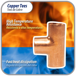 Appli Parts AP-T014B10 1/4in Wrot Copper Tee CxCxC connections for refrigeration, air conditioning and plumbing applications ACR and Type L copper pipe (10 x Bag)
