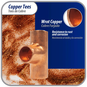 Appli Parts AP-T014B10 1/4in Wrot Copper Tee CxCxC connections for refrigeration, air conditioning and plumbing applications ACR and Type L copper pipe (10 x Bag) 