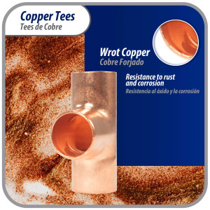 Appli Parts AP-T038B10 3/8in Wrot Copper Tee CxCxC connections for refrigeration, air conditioning and plumbing applications ACR and Type L copper pipe (10 x Bag) 