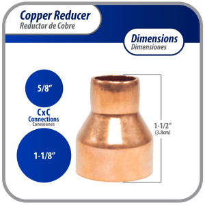 Appli Parts AP-R118058 1-1/8x5/8 in Reducing Bushing Copper pipe fittings C x C Sweat connections for refrigeration, air conditioning and plumbing applications ACR and Type L copper pipe Appli Parts AP-R118058 1-1/8x5/8 in Reducing Bushing Copper pipe fittings C x C Sweat connections for refrigeration, air conditioning and plumbing applications ACR and Type L copper pipe