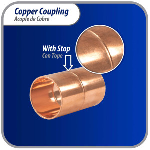 Appli Parts AP-A034 3/4 in Wrot Copper Coupling fitting CxC Sweat connections for refrigeration, air conditioning and plumbing applications ACR and Type L copper pipe