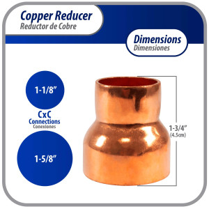 Appli Parts AP-R158118 1-5/8x1-1/8 in Reducing Bushing Copper pipe fittings CxC Sweat connections for refrigeration, air conditioning and plumbing applications ACR and Type L copper pipe