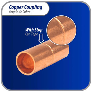 Appli Parts AP-A014B10 1/4 in Wrot Copper Coupling fitting CxC Sweat connections for refrigeration, air conditioning and plumbing applications ACR and Type L copper pipe (10 x Bag)  