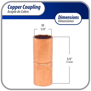 Appli Parts AP-A014B10 1/4 in Wrot Copper Coupling fitting CxC Sweat connections for refrigeration, air conditioning and plumbing applications ACR and Type L copper pipe (10 x Bag)  