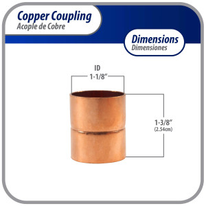 Appli Parts AP-A118 1-1/8 pulg Anillo de Cobre Accesorios de tuberia de cobre CxC Conexiones soldadas para aplicaciones de refrigeracion, aire acondicionado y plomeria Tuberia de cobre ACR y tipo L