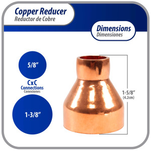 Appli Parts AP-R138058 1-3/8x5/8 in Reducing Bushing Copper pipe fittings CxC Sweat connections for refrigeration, air conditioning and plumbing applications ACR and Type L copper pipe
