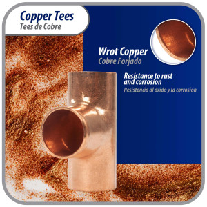 Appli Parts AP-T012B10 1/2in Wrot Copper Tee CxCxC connections for refrigeration, air conditioning and plumbing applications ACR and Type L copper pipe (10 x Bag) 