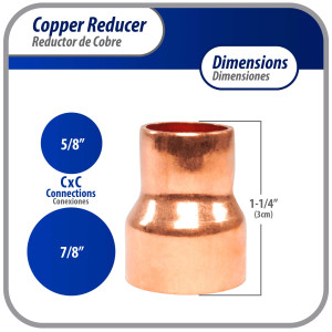 Appli Parts AP-R078058 7/8x5/8 in Reducing Bushing Copper pipe fittings C x C Sweat connections for refrigeration, air conditioning and plumbing applications ACR and Type L copper pipe Appli Parts AP-R078058 7/8x5/8 in Reducing Bushing Copper pipe fittings C x C Sweat connections for refrigeration, air conditioning and plumbing applications ACR and Type L copper pipe