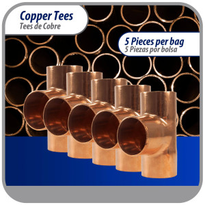 Appli Parts AP-T138B5 1-3/8in Wrot Copper Tee CxCxC connections for refrigeration, air conditioning and plumbing applications ACR and Type L copper pipe (5 x Bag) 