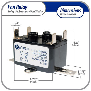 Appli Aprts APFR-360 Rele de ventilador 90-360 de conmutacion de Fan Relay, SPST, Polo Sencillo, Tiro Sencillo, bobina de 24 V, CA, Normalmente Abierto, Soporte ajuste multiple, Aplicacion Universal