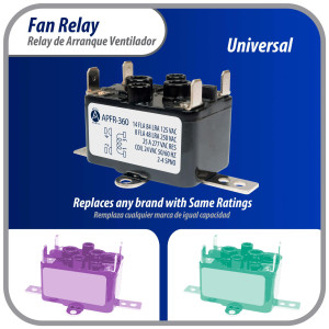 Appli Aprts APFR-360 Rele de ventilador 90-360 de conmutacion de Fan Relay, SPST, Polo Sencillo, Tiro Sencillo, bobina de 24 V, CA, Normalmente Abierto, Soporte ajuste multiple, Aplicacion Universal