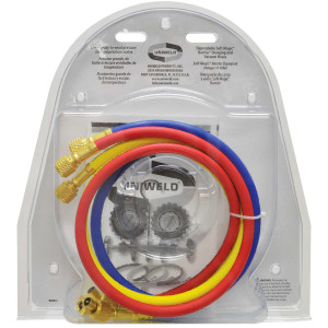 Uniweld QS8N5SM410A-8 Manometro Completo R410, R32, psi/bar, Centrigrados 2-V con Mangueras SMB Ez-Turn AB 5 pies