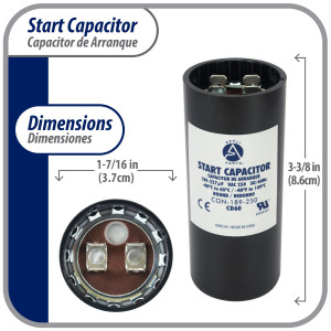 Appli Parts CON-189-250 Capacitor de Arranque 189-227 MFD (microfaradios) uF, 250 VAC. Universal para Motores Electricos, condensador de arranque de 3.7 cm de Diametro, 8.6 cm de Alto