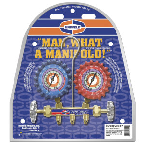 Uniweld QS4L3HEZ 2 Valve Brass Manifold (R-410a/R-22/R-404a) Psi/ F 3ft Soft Barrier Hoses W/ EZ Turn