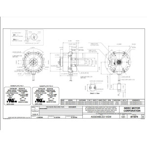 US Motor 4-25W 1550-1725 rpm, 4 Poles, 1 shaft, TEAO Enclosure, Rescue ECM Multi speed, CWOSE 115-230V/50/60Hz/1Ph EC5411E M035TBF0124013B
