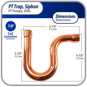 Appli Parts AP-PT078 Sifon de Cobre de 7/8 pulg Trampa de Aceite CxC Conexiones soldadas para aplicaciones de refrigeracion, aire acondicionado y plomeria Tuberia de Cobre ACR y tipo L