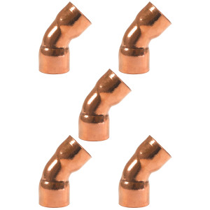 Appli Parts AP-C11845B5 1-1/8 Codo de 45 Radio Corto Accesorios de Cobre Soldables CxC para conexiones en sistemas de Refrigeracion, Aire Acondicionado y Plomeria con tuberia ACR y L (5 x Bolsa)
