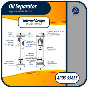 Appli Parts APOS-55855 Separador de Aceite 5/8 pulg ODF Soldable, CFC,HCFC,HFC,R22,R407C,R502,R134a,R404A,R507, Temperatura de trabajo desde -10 C a 130 C