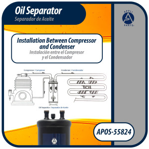 Appli Parts APOS-55824 Separador de Aceite 1/2 pulg ODF Soldable, CFC,HCFC,HFC,R22,R407C,R502,R134a,R404A,R507, Temperatura de trabajo desde -10 C a 130 C