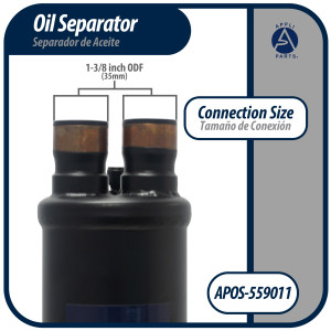 Appli Parts APOS-559011 1-3/8 in ODF Oil Separator, compatible with CFC,HCFC,HFC,R22,R407C,R502,R134a,R404A,R507, Working temperature 14 F to 266 F